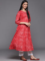 Thumbnail for Varanga Red Printed A-Line Kurta With Three Quarter Sleeves - Distacart
