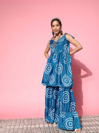 Thumbnail for InWeave Women's Blue Bandhani Motif Shoulder Tie Up Kurta Set - Distacart