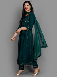 Thumbnail for NOZ2TOZ Women's Green Rayon Kurta Pant And Dupatta Set - Distacart