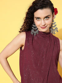 Thumbnail for InWeave Women's Maroon Lurex Top With Flared Palazzo - Distacart
