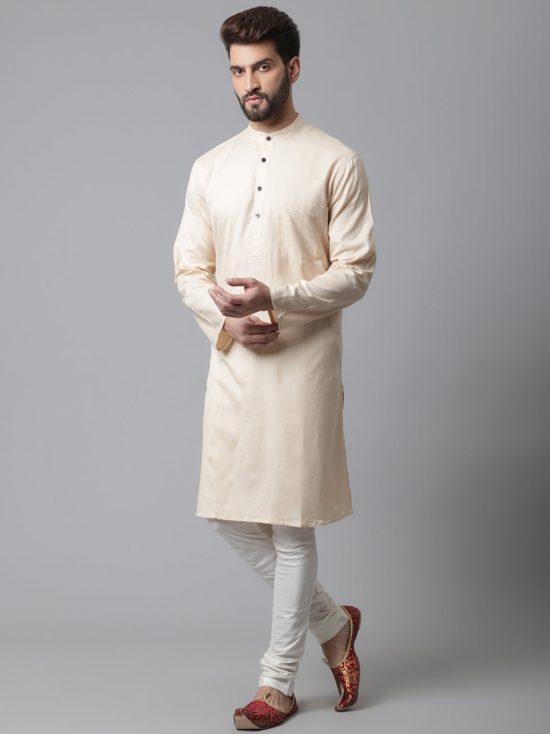 Even Apparels Brown Pure Cotton Kurta With Band Collar - Distacart