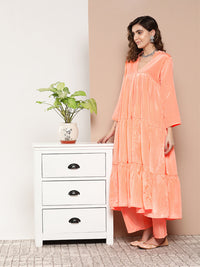 Thumbnail for InWeave Women's Peach Tiered Anarkali Kurta Set - Distacart