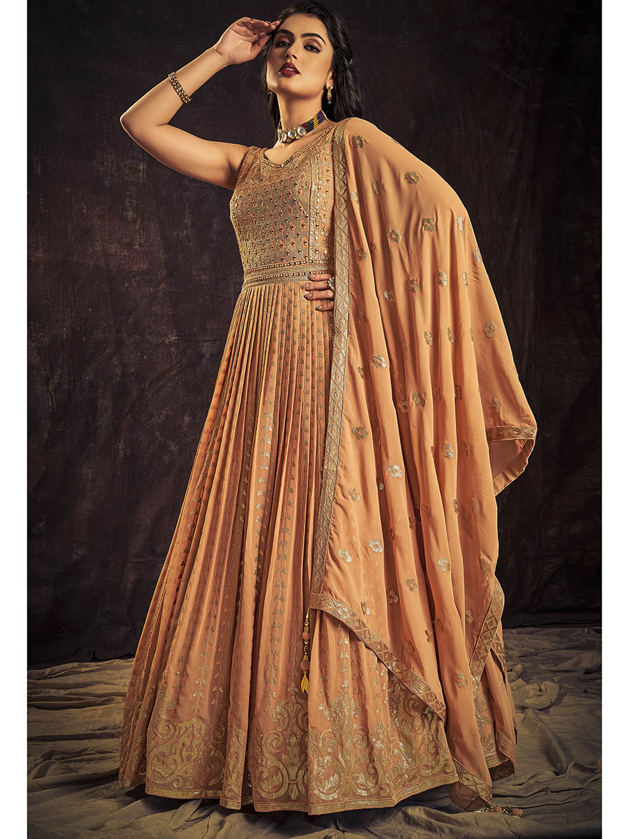 Myra Apricoat Real Georgette Designer Gown Style Suit - Distacart