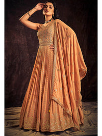 Thumbnail for Myra Apricoat Real Georgette Designer Gown Style Suit - Distacart