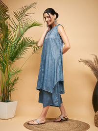 Thumbnail for InWeave Women's Blue Lurex Short Pallazo Kurta Set - Distacart