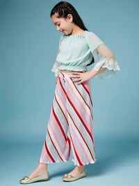 Thumbnail for Girls Square Neck Top With Striped Palazzos - Mini Marvels - Distacart