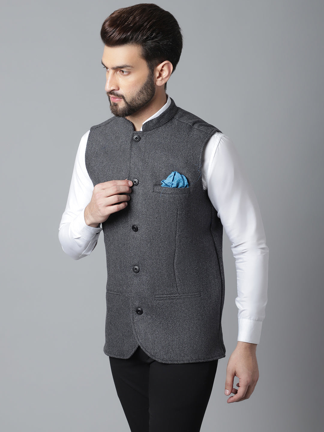 Even Apparels Men's Grey Pure Wool Nehru Jacket - Distacart