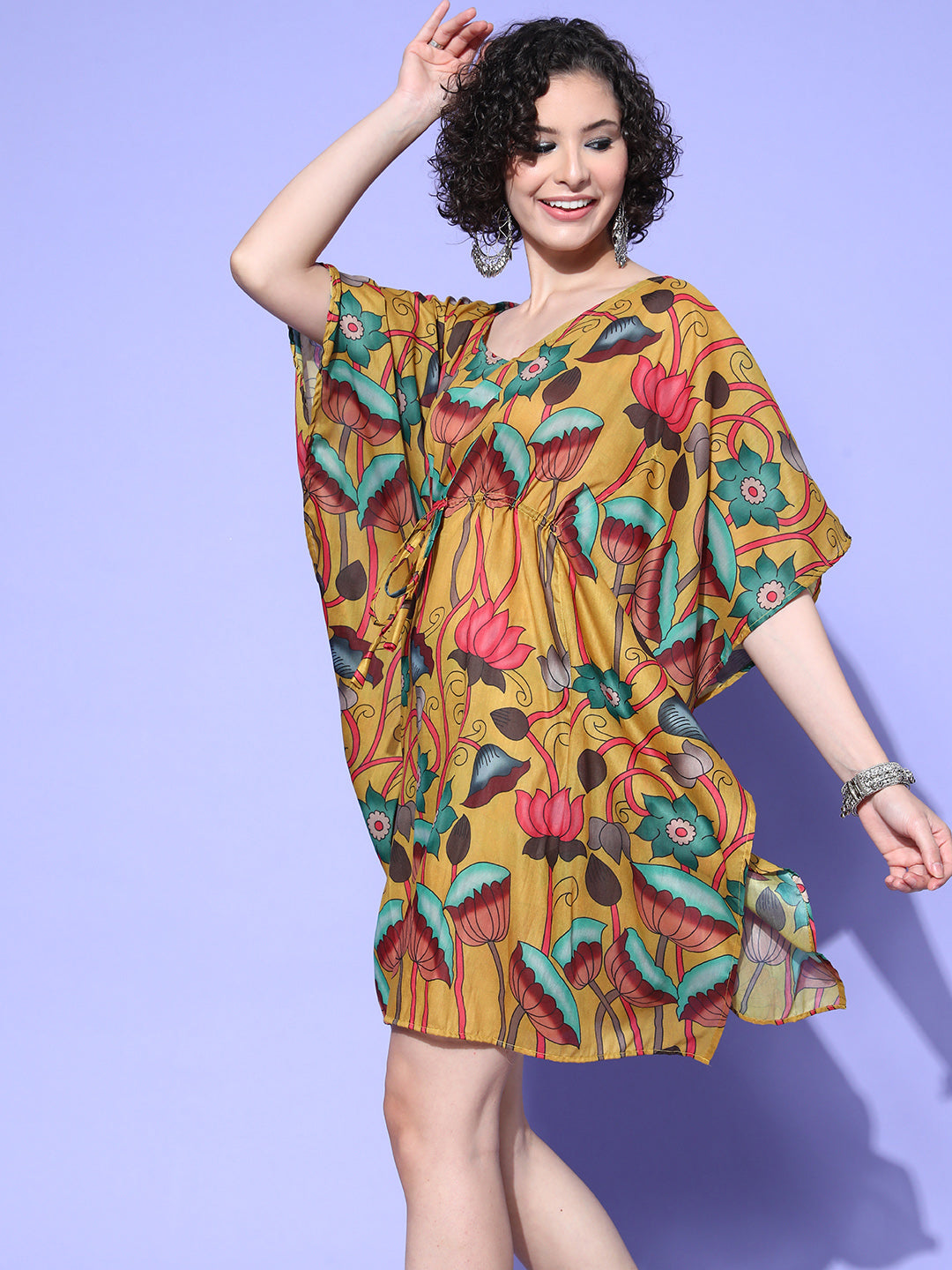 InWeave Women's Mustard Printed Kaftan Dress - Distacart
