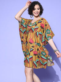 Thumbnail for InWeave Women's Mustard Printed Kaftan Dress - Distacart