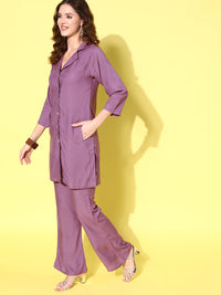 Thumbnail for InWeave Women's Mauve Blazer Kurta Naroow Pant Coord Set - Distacart