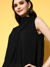 Thumbnail for InWeave Women's Black Lurex Tie Up Top - Distacart