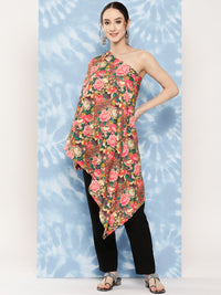 Thumbnail for InWeave Women's Mutli Peacock Japanese Art Oneshoulder Top - Distacart