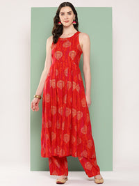 Thumbnail for InWeave Women's Rust Mughal Print Raisa Back Detial Long Coords Set - Distacart