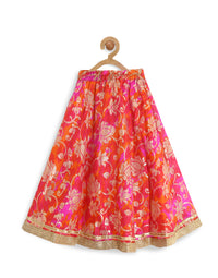 Thumbnail for Girls Orange Magenta Printed Ready To Wear Lehenga Blouse With Dupatta - Mini Marvels - Distacart