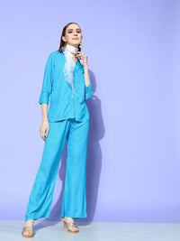 Thumbnail for InWeave Women's Aqua Blue Coord Set With White Butterfly Scarf - Distacart