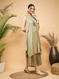 Thumbnail for InWeave Women's Olive Lurex Short Pallazo Kurta Set - Distacart