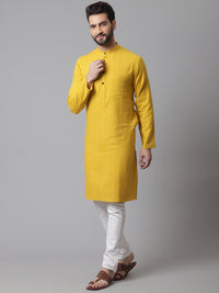 Thumbnail for Even Apparels Yellow Pure Cotton Kurta With Band Collar - Distacart