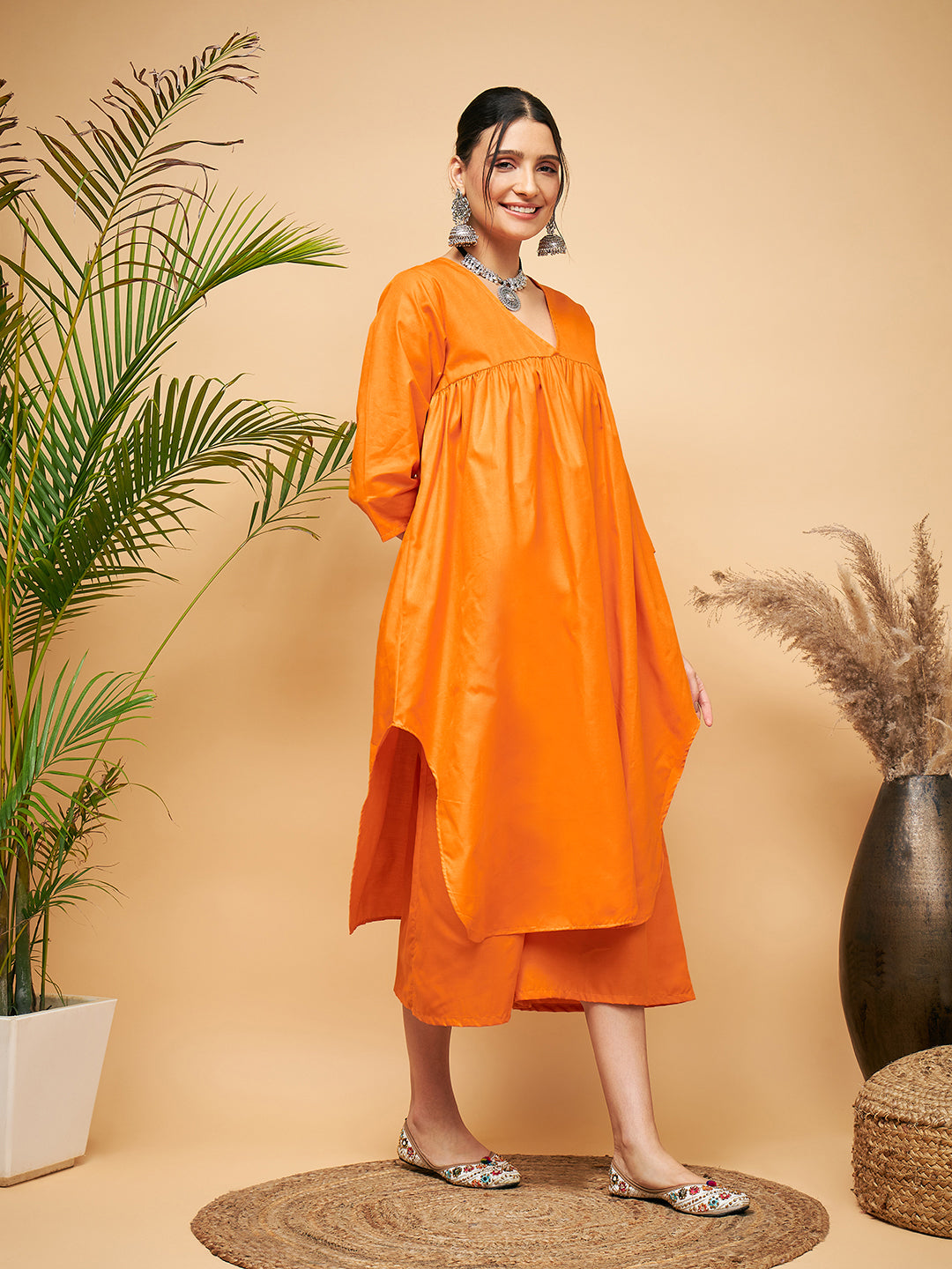 InWeave Women's Orange Flared Kurta Palazzo Set - Distacart