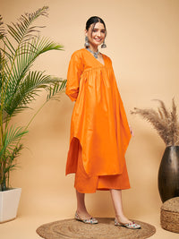 Thumbnail for InWeave Women's Orange Flared Kurta Palazzo Set - Distacart