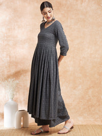 Thumbnail for InWeave Women's Grey Chikankari Long Anarkali Kurta Sharara Set - Distacart