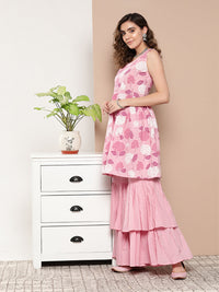 Thumbnail for InWeave Women's Pink Printed Chintz Tiered Sharara Set With Dupatta - Distacart
