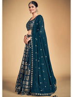 Thumbnail for Myra Teal Blue Georgette Real Georgette Lehenga Choli - Distacart