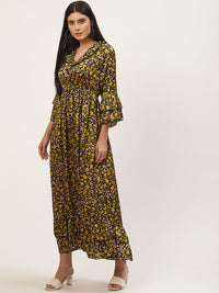 Thumbnail for InWeave Women's Mustard Print Ruffled Dress - Distacart