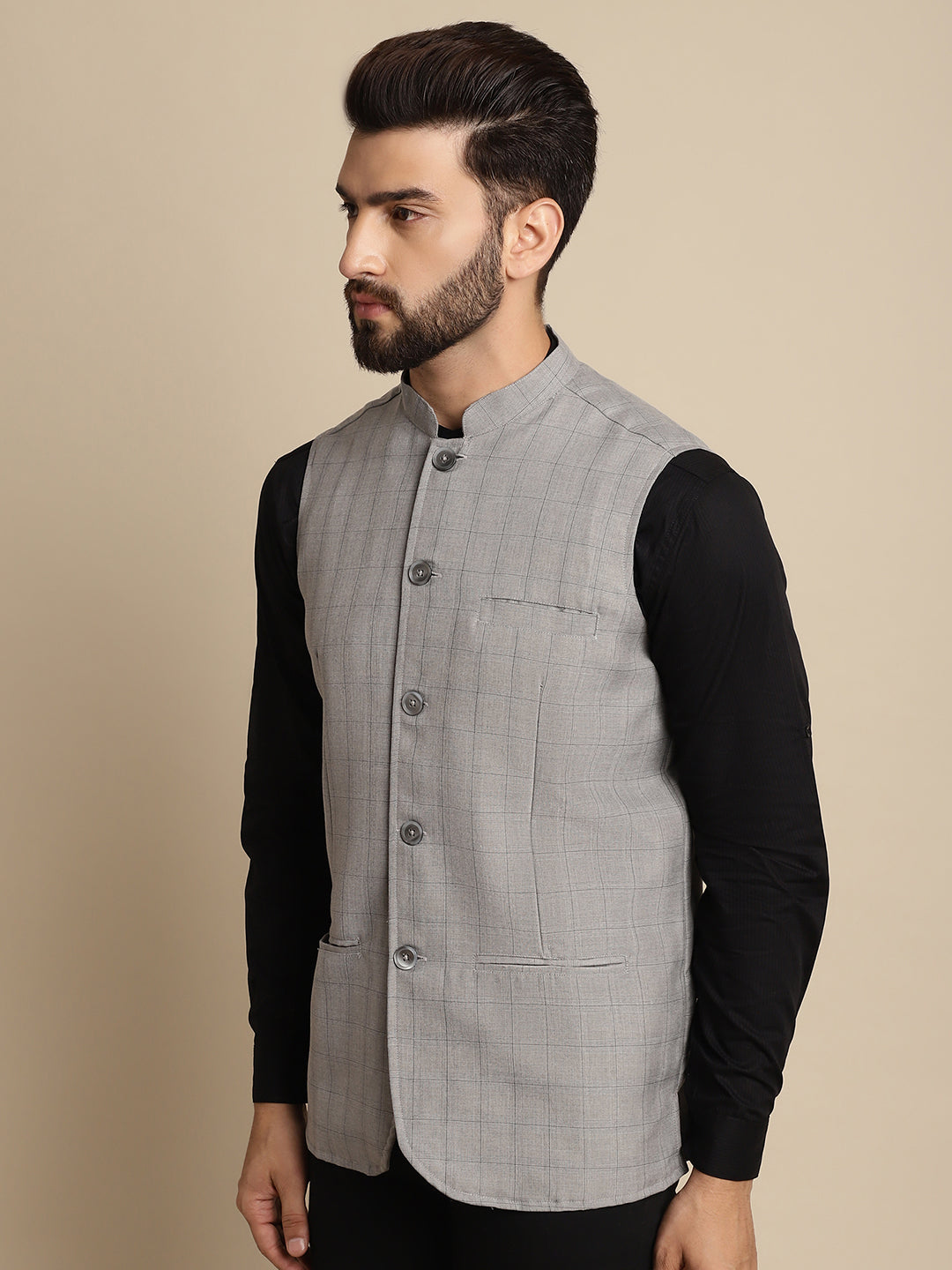 Even Apparels Men's Grey Mandarin Collar Waistcoat - Distacart