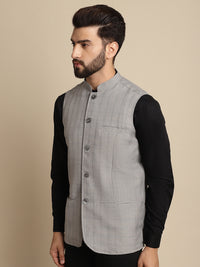 Thumbnail for Even Apparels Men's Grey Mandarin Collar Waistcoat - Distacart