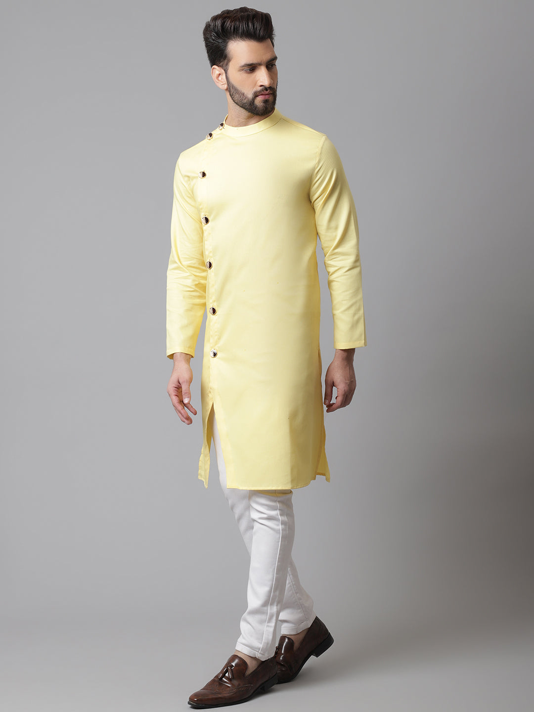 Even Apparels Yellow Sherwani Kurta With Asymetrical Cut - Distacart