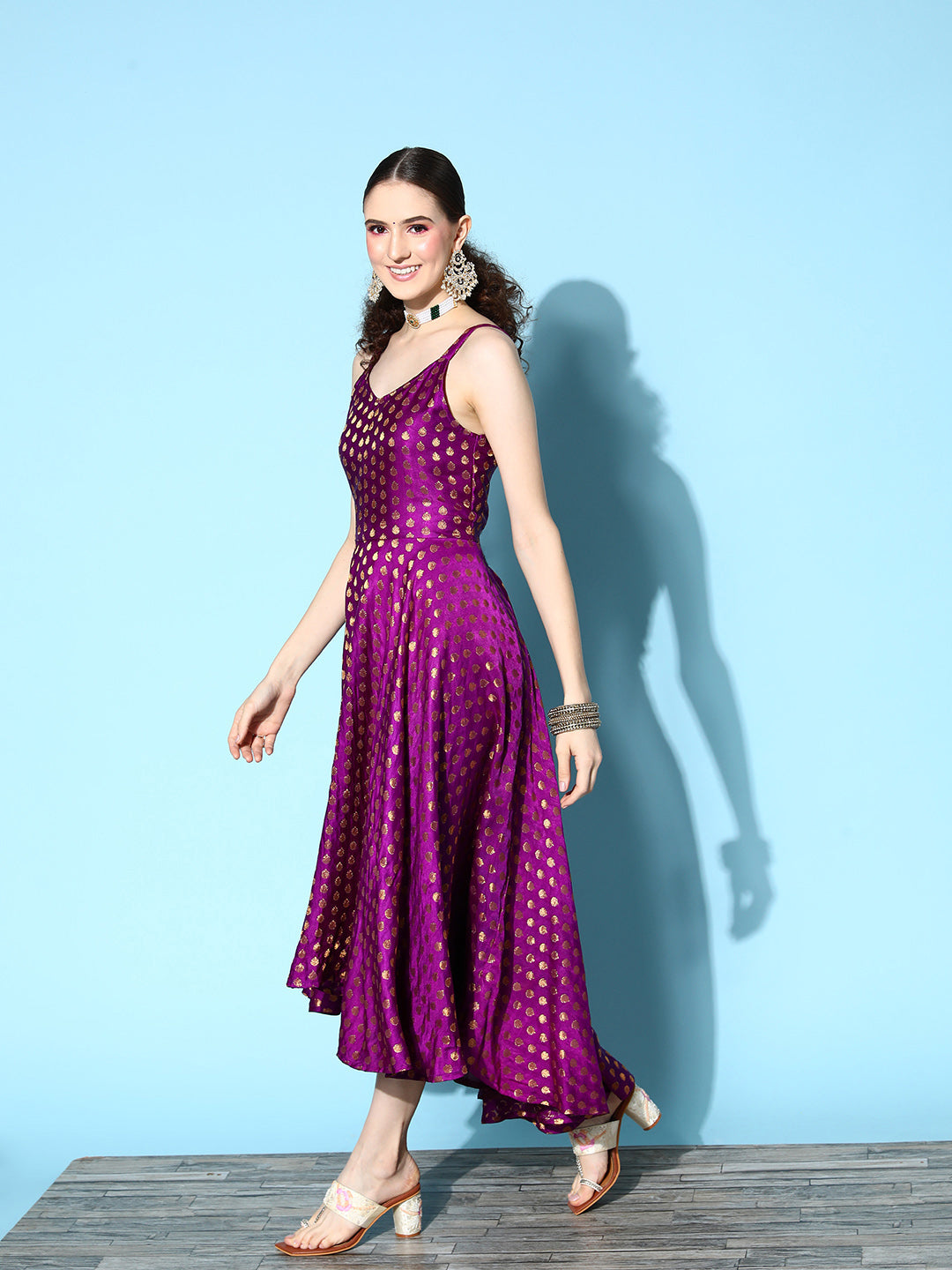 InWeave Women's Wine Gold Small Boota Long Dress - Distacart