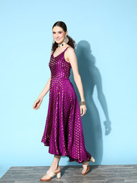 Thumbnail for InWeave Women's Wine Gold Small Boota Long Dress - Distacart