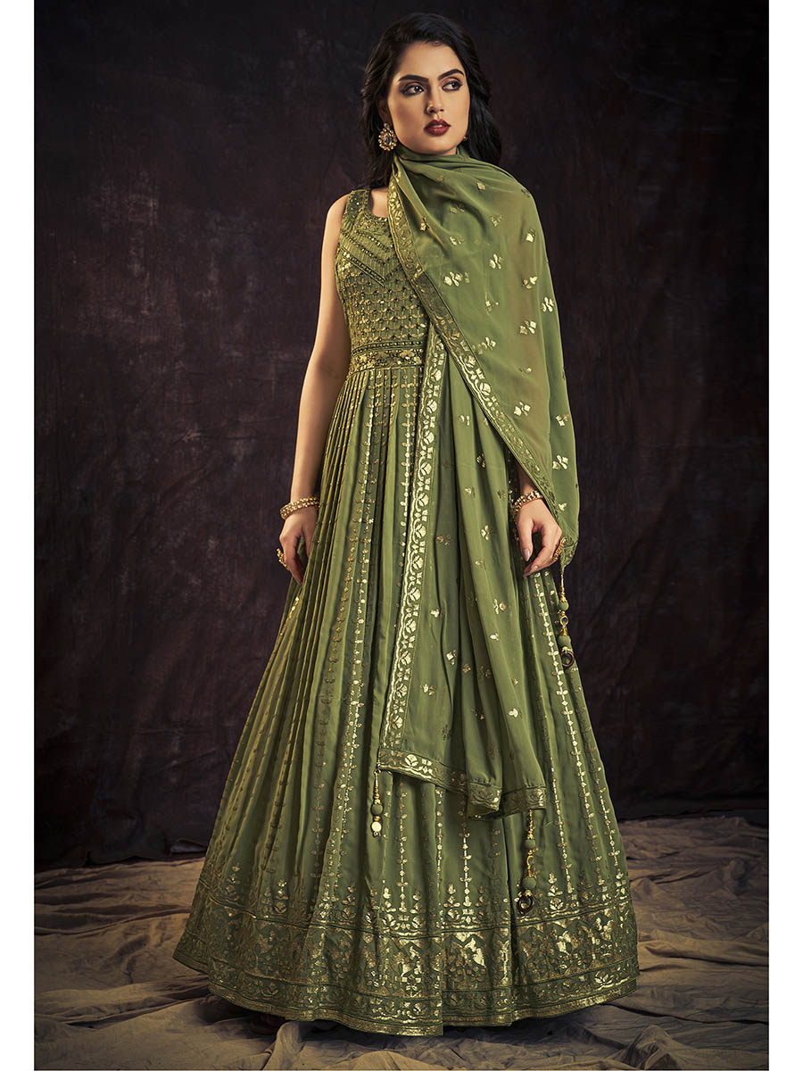 Myra Green Real Georgette Designer Gown Style Suit - Distacart
