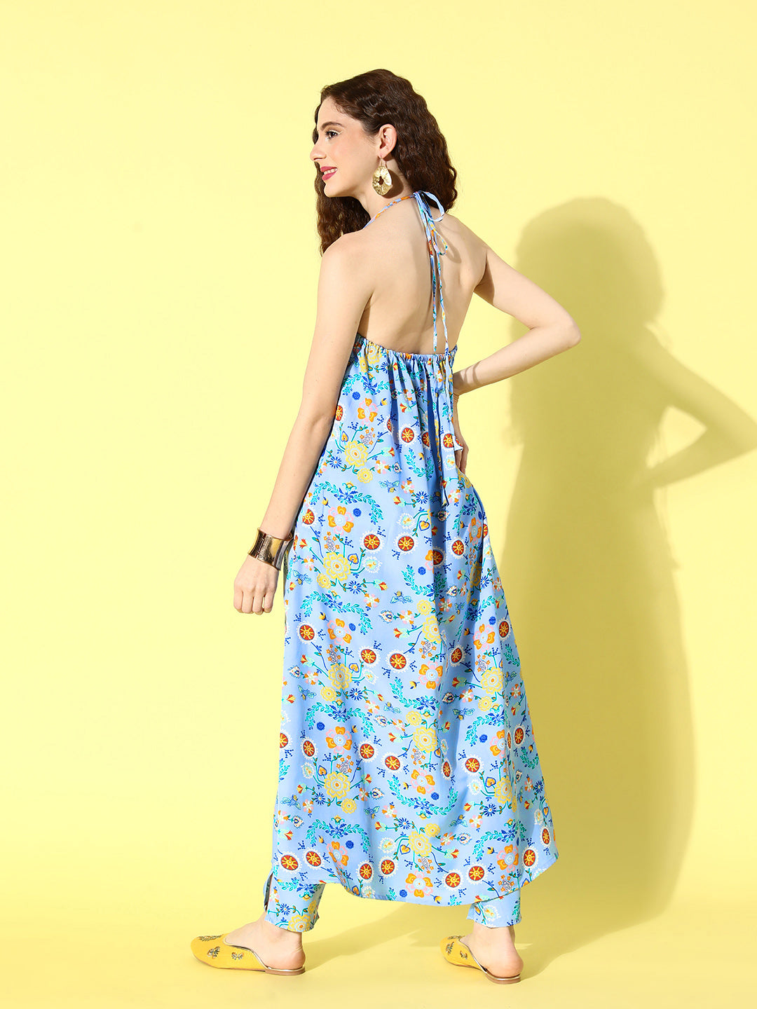 InWeave Women's Sky Blue Print Backless Long Kurta Pant Set - Distacart