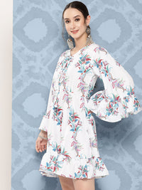 Thumbnail for InWeave Women's White Floral Paisley Print Short Dress - Distacart