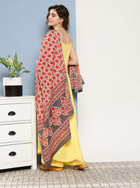 Thumbnail for InWeave Women's Light Yellow Ray Strappy Set With Orange Floral Cotton Dupatta - Distacart