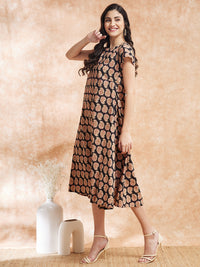 Thumbnail for InWeave Women's Black Small Paisley Kalamkari A Line Dress - Distacart