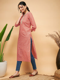Thumbnail for InWeave Women's Coral Blue Boota Print Gota Straight Kurta - Distacart