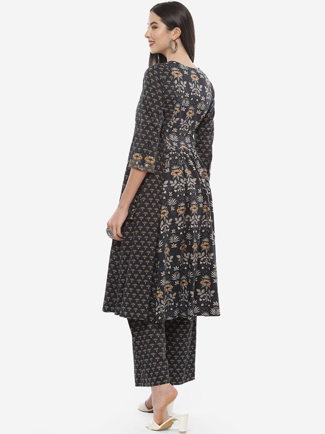 Biba Women Black Floral Printed Pure Cotton Kurta with Palazzos - Distacart