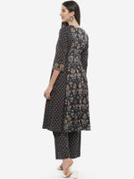 Thumbnail for Biba Women Black Floral Printed Pure Cotton Kurta with Palazzos - Distacart