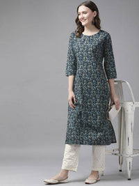 Thumbnail for Yufta Women Blue and White Ethnic Motifs Pure Cotton Kurta with Trouser