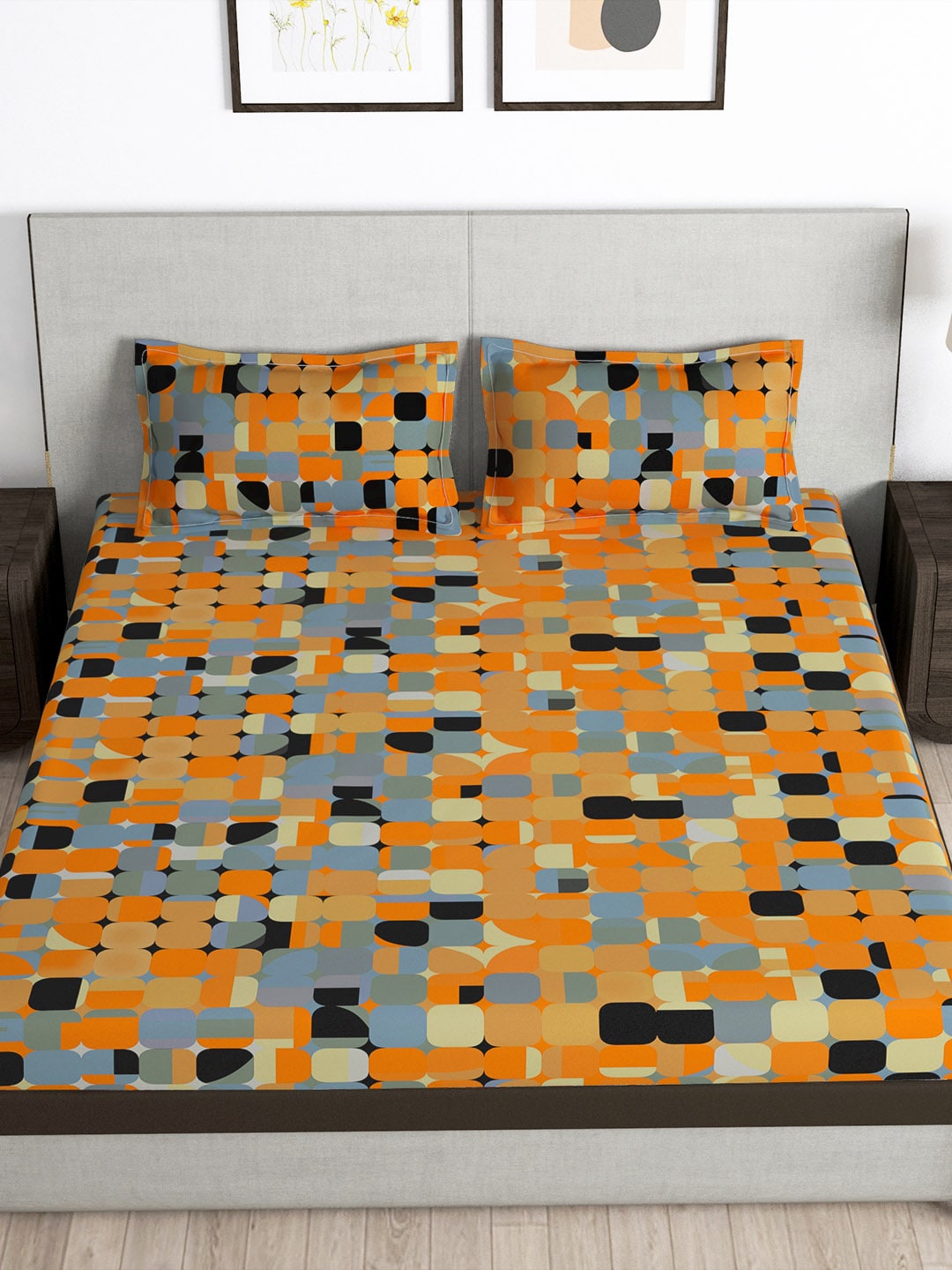 Story@home Arena Rust & Purple Printed 180 TC Bedsheet & Pillow Covers - Distacart