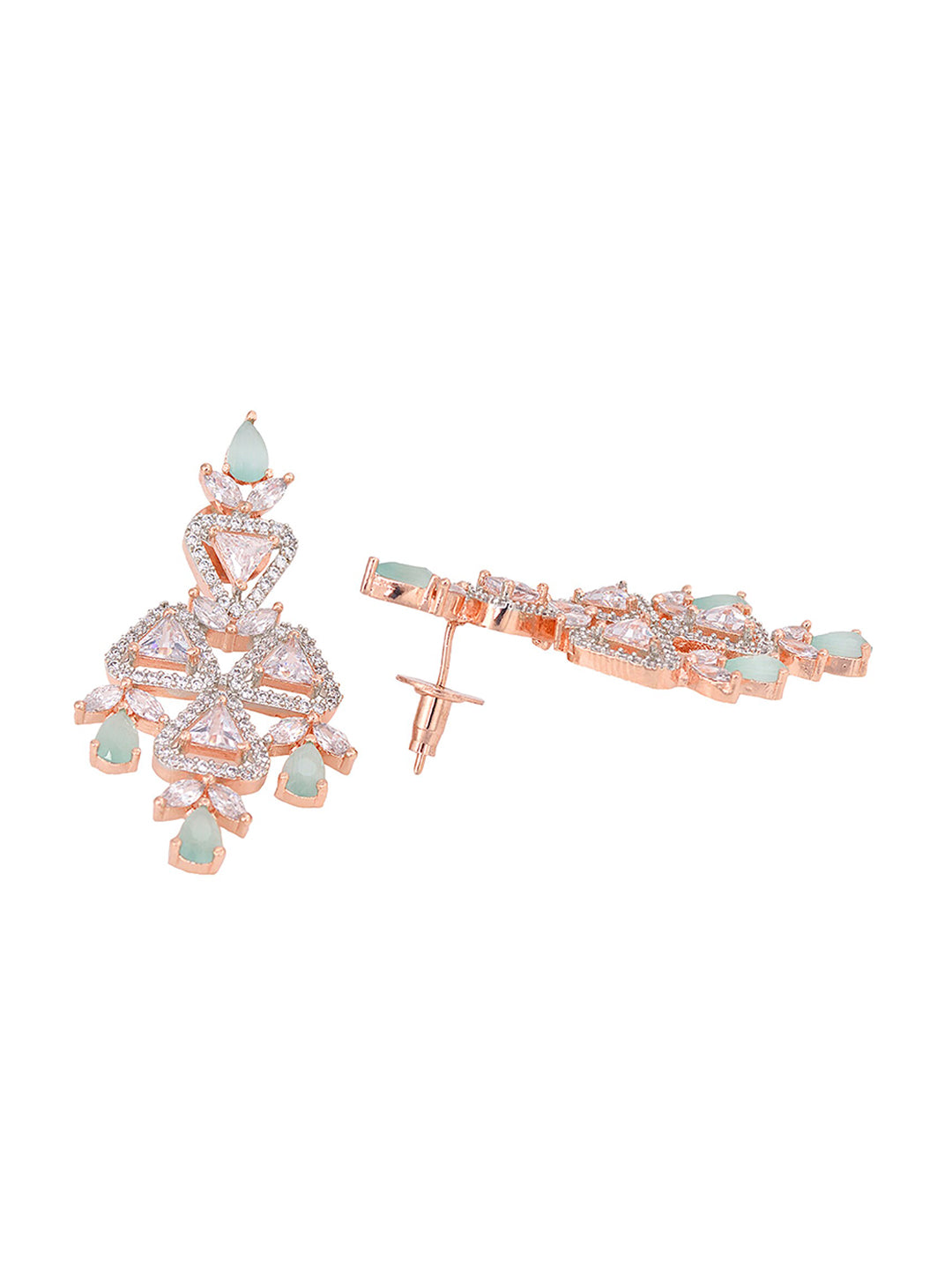 Saraf RS Jewellery Rose Gold-Plated White & Sea Green AD-Studded Handcrafted Jewellery Set - Distacart