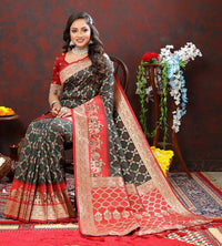Thumbnail for Lorenvalley Fashion Green & Red Patola Silk Woven Design Meenakari Weaving Saree - Distacart
