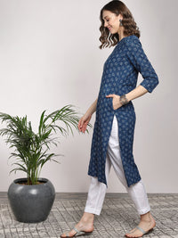 Thumbnail for Sangria Women Navy Blue Printed Straight Kurta - Distacart