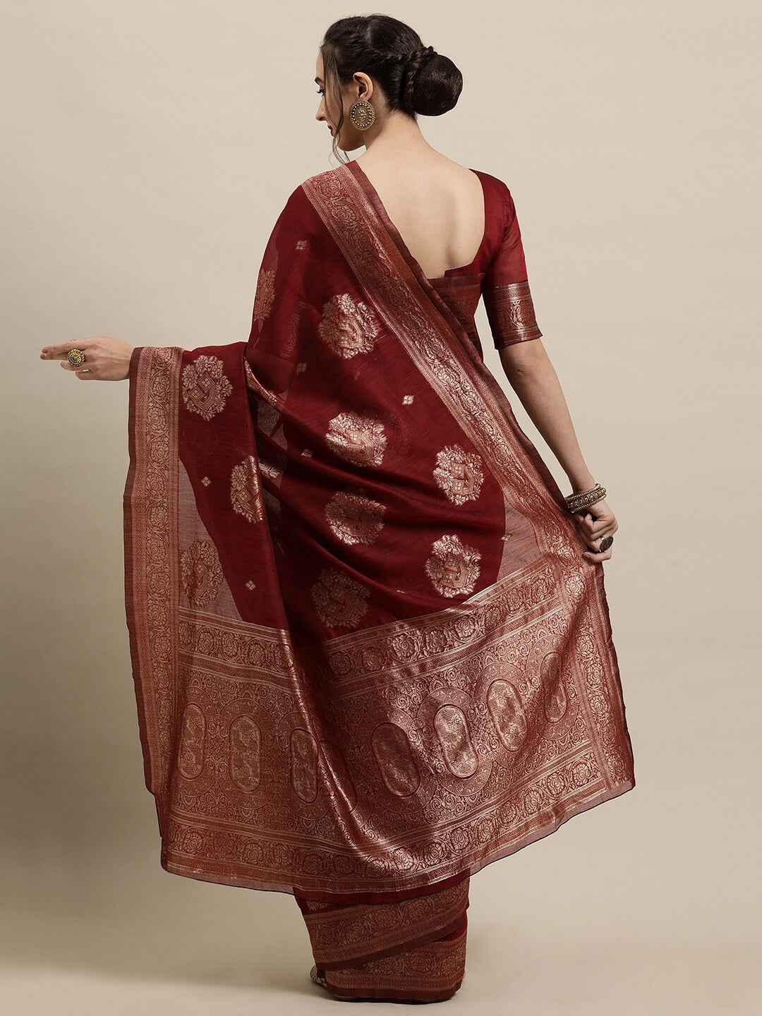 Saree Mall Maroon & Gold-Toned Ethnic Motifs Zari Silk Blend Banarasi Sarees - Distacart