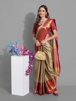 Thumbnail for Mitera Beige & Red Woven Design Zardozi Mysore Silk Saree - Distacart