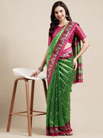 Thumbnail for Saree Mall Green & Fuchsia Bandhani Silk Blend Bandhani Sarees - Distacart