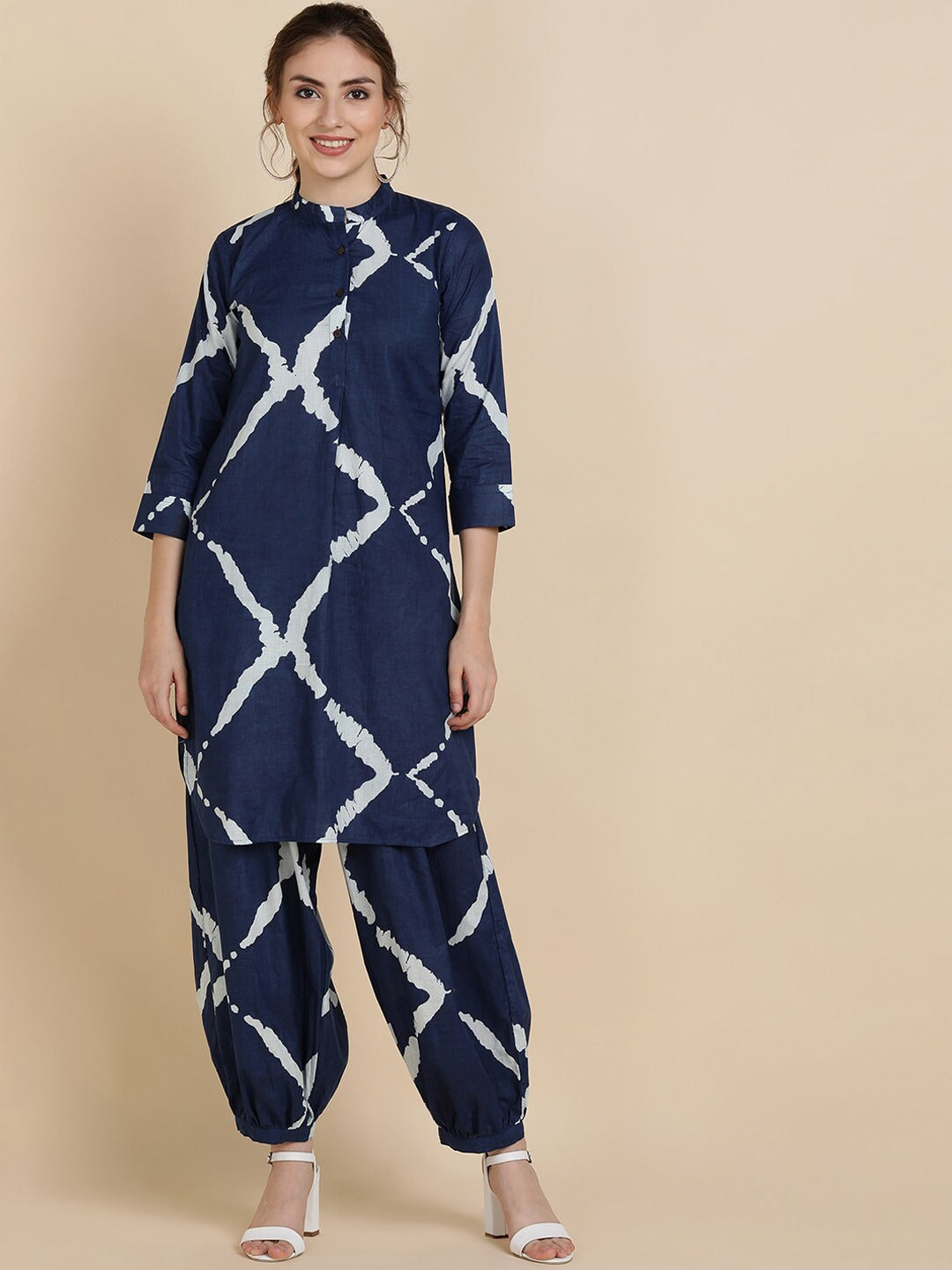 Sangria Women Navy Blue Pure Cotton Kurta with Salwar - Distacart