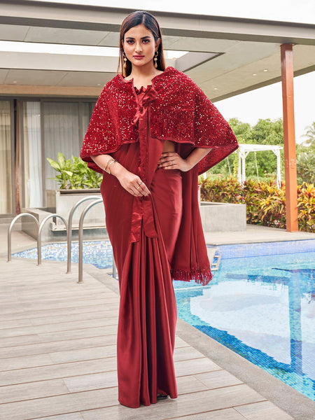 Tikhi Imli Party Satin Saree With Sequined Cape - Distacart